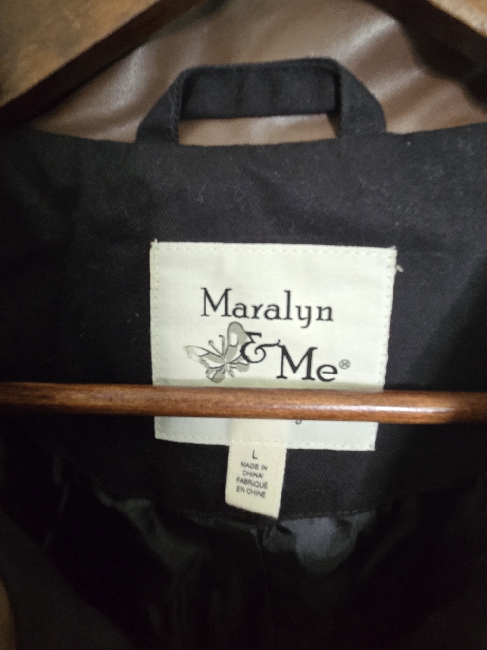 NWT Maralyn & Me Black Barn Coat w Brown Faux Leather Collar-Snap Close Size L - Picture 10 of 10